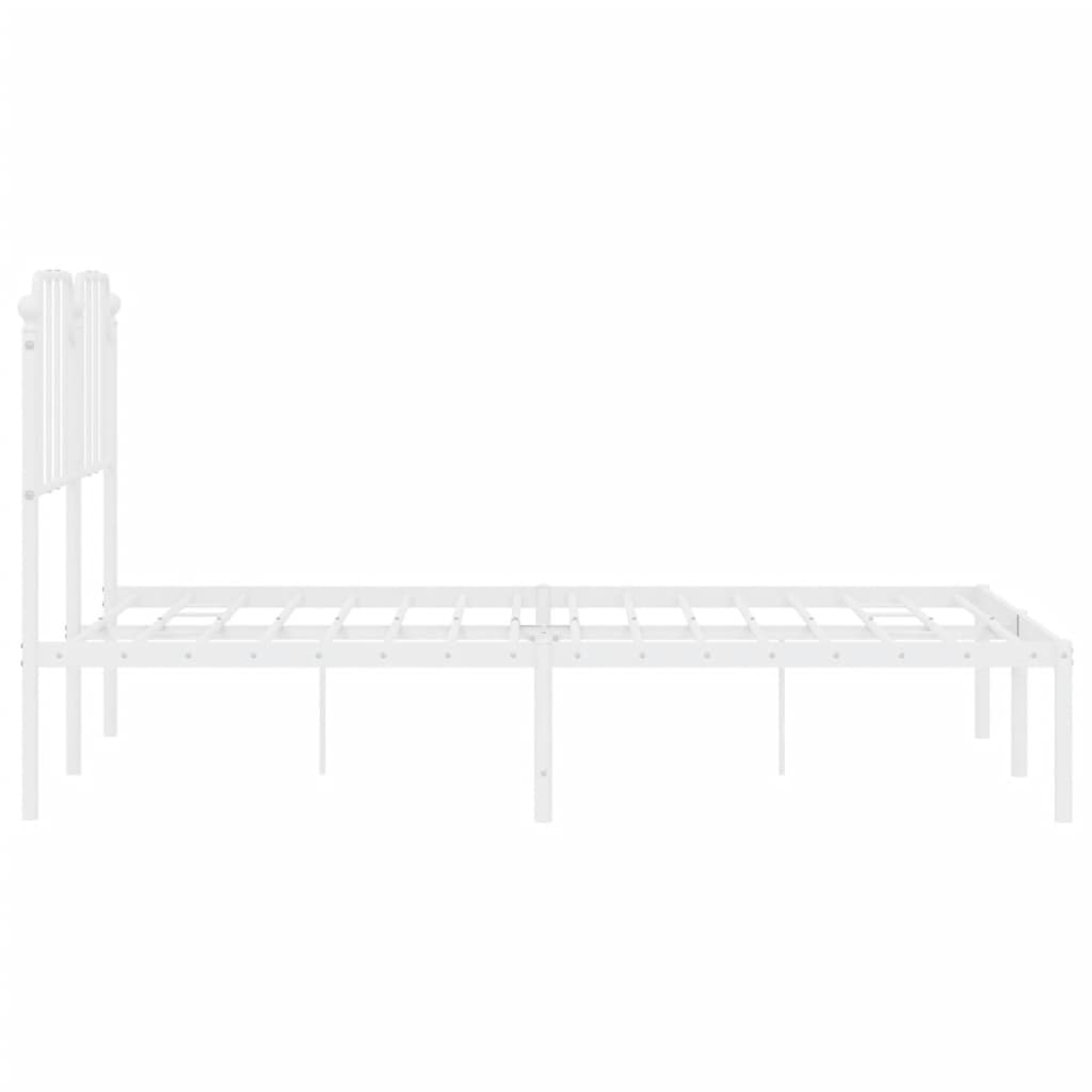 Cadru de pat metalic cu tăblie, alb, 135x190 cm - Lando