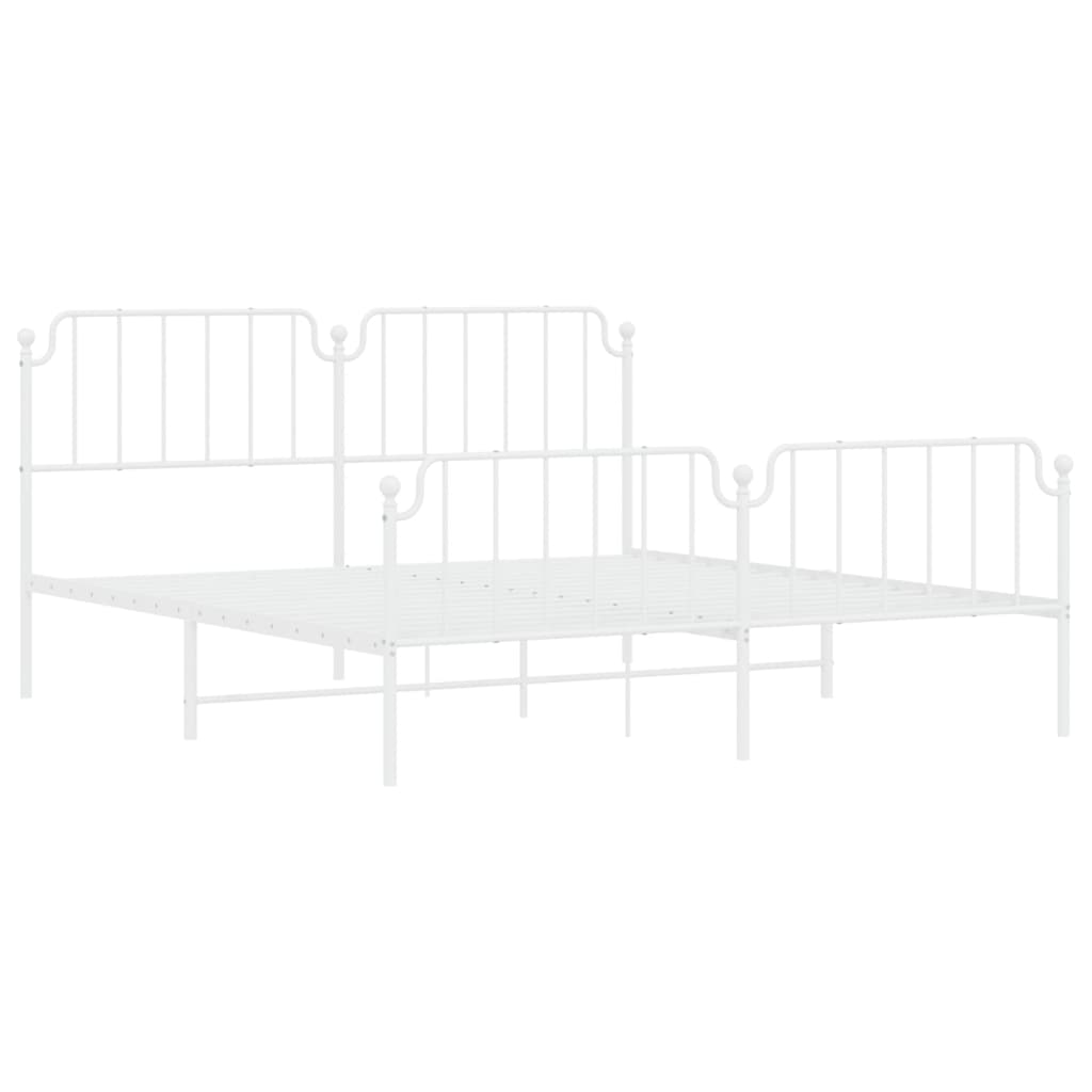 Cadru pat metalic cu tăblie de cap/picioare , alb, 183x213 cm - Lando