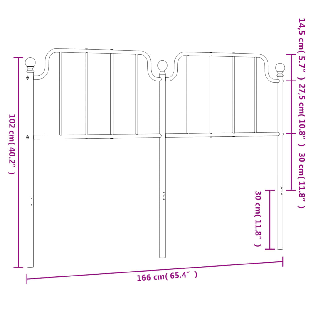 Tăblie de pat metalică, alb, 160 cm - Lando