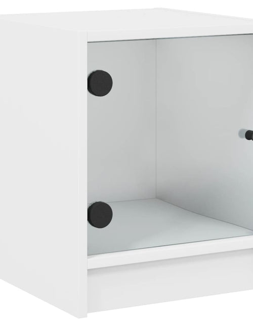 Încărcați imaginea în vizualizatorul Galerie, Noptiere cu uși din sticlă, 2 buc., alb, 35x37x42 cm - Lando
