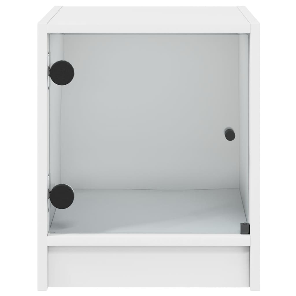 Noptiere cu uși din sticlă, 2 buc., alb, 35x37x42 cm - Lando
