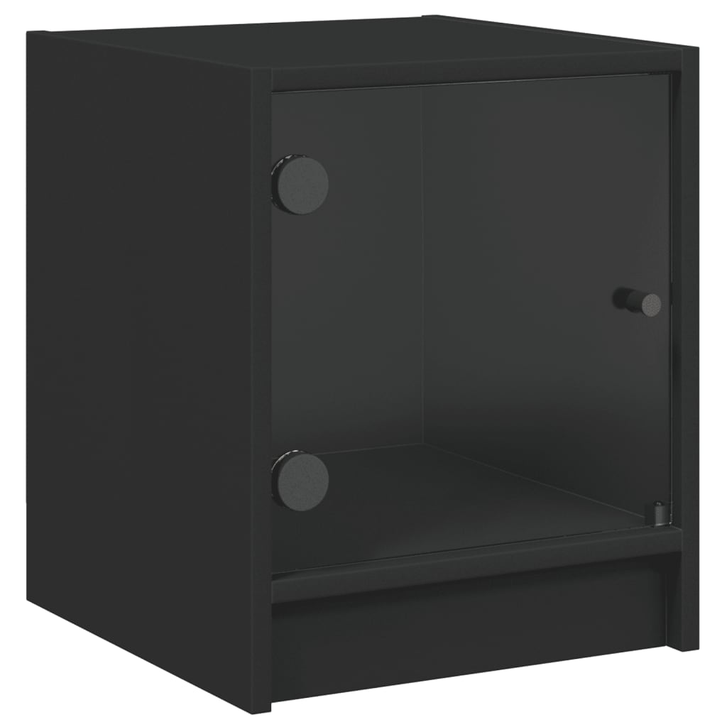 Noptiere cu uși din sticlă, 2 buc., negru, 35x37x42 cm - Lando