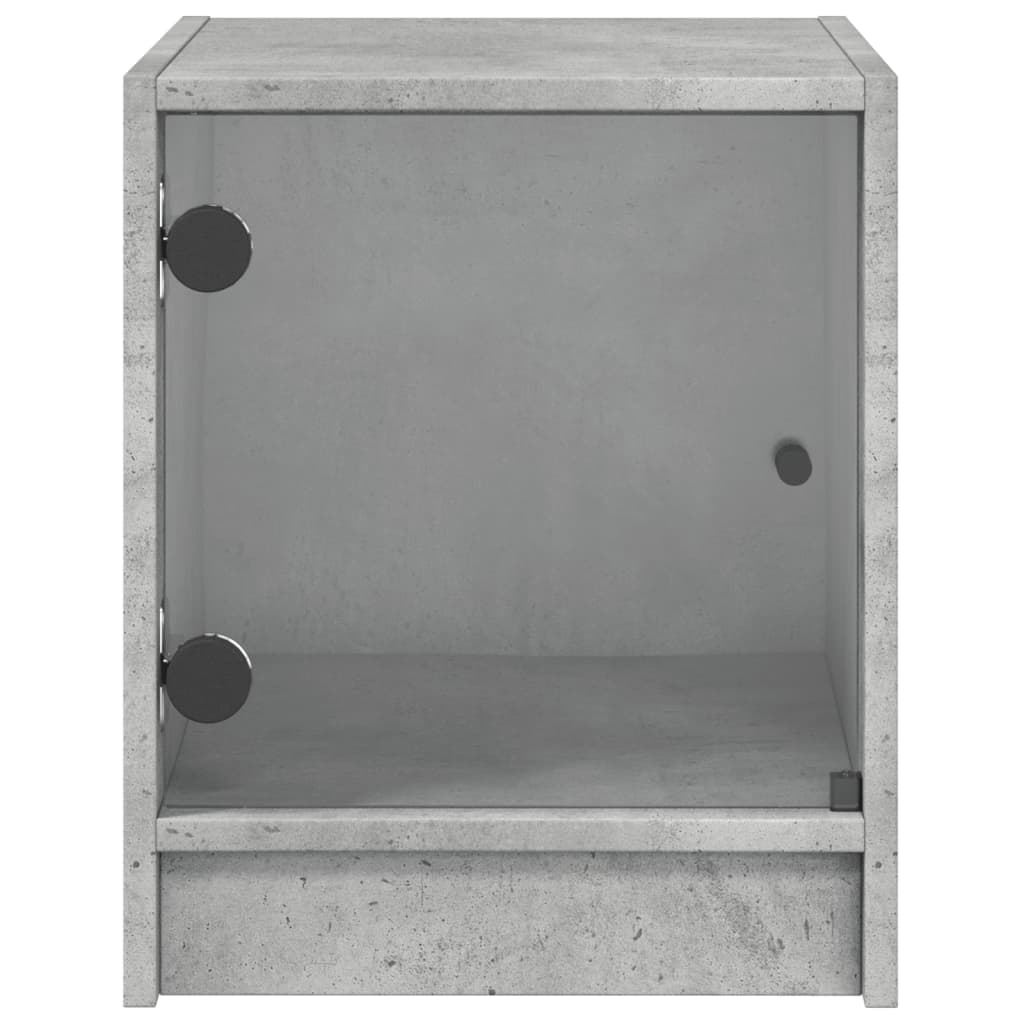 Noptiere cu uși din sticlă, 2 buc., gri beton, 35x37x42 cm - Lando