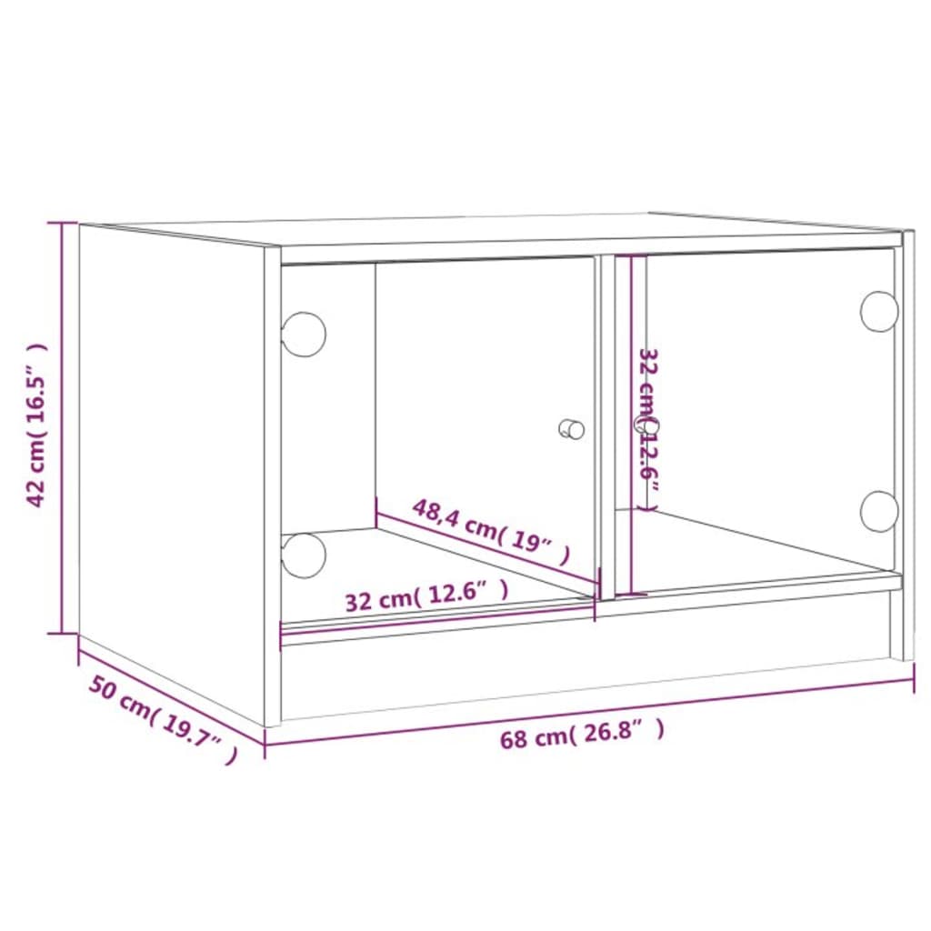 Comodă TV cu uși din sticlă, gri beton, 68x37x42 cm - Lando