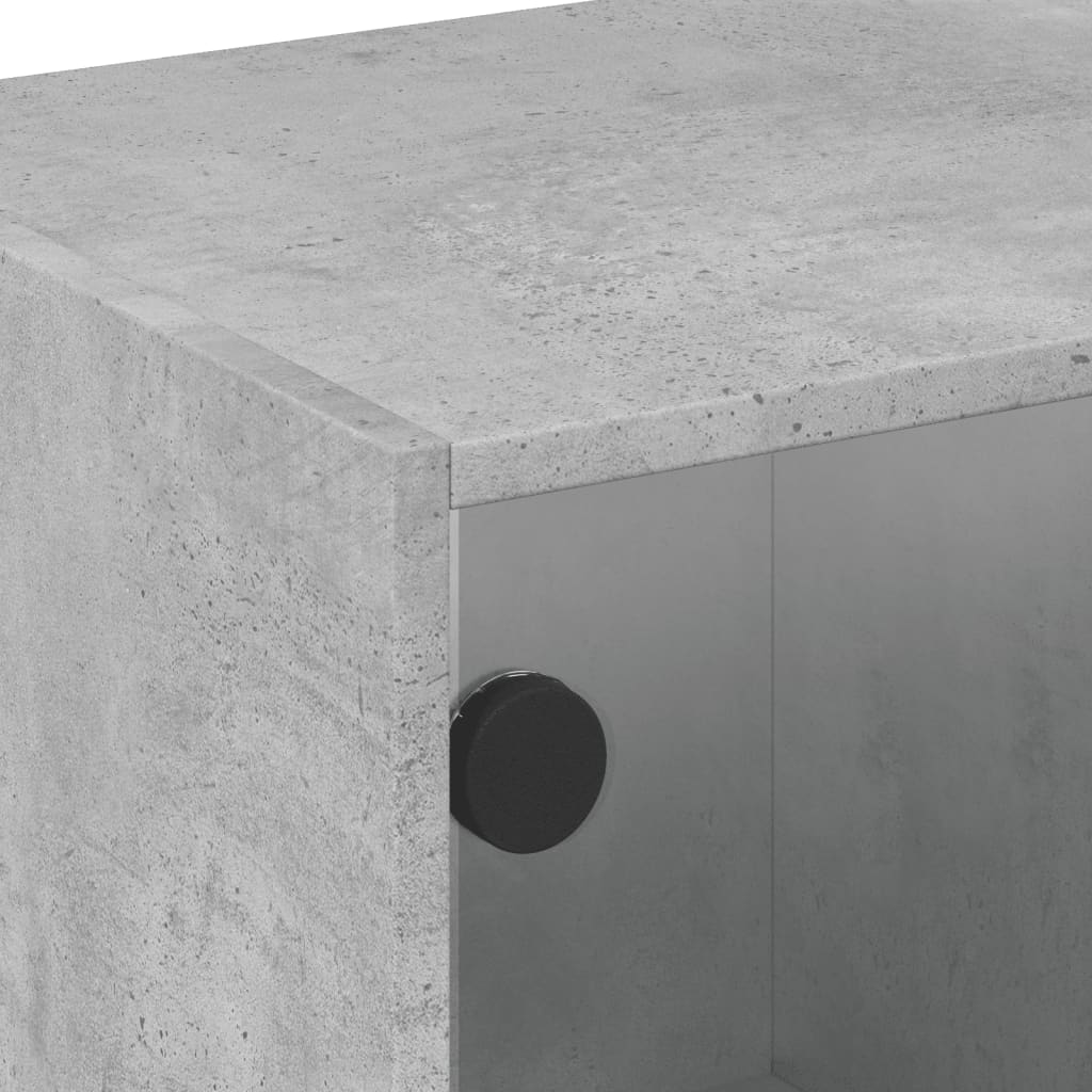Măsuță de cafea cu uși din sticlă, gri beton, 68x50x42 cm - Lando