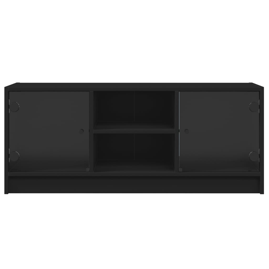 Comodă TV cu uși din sticlă, negru, 102x37x42 cm - Lando