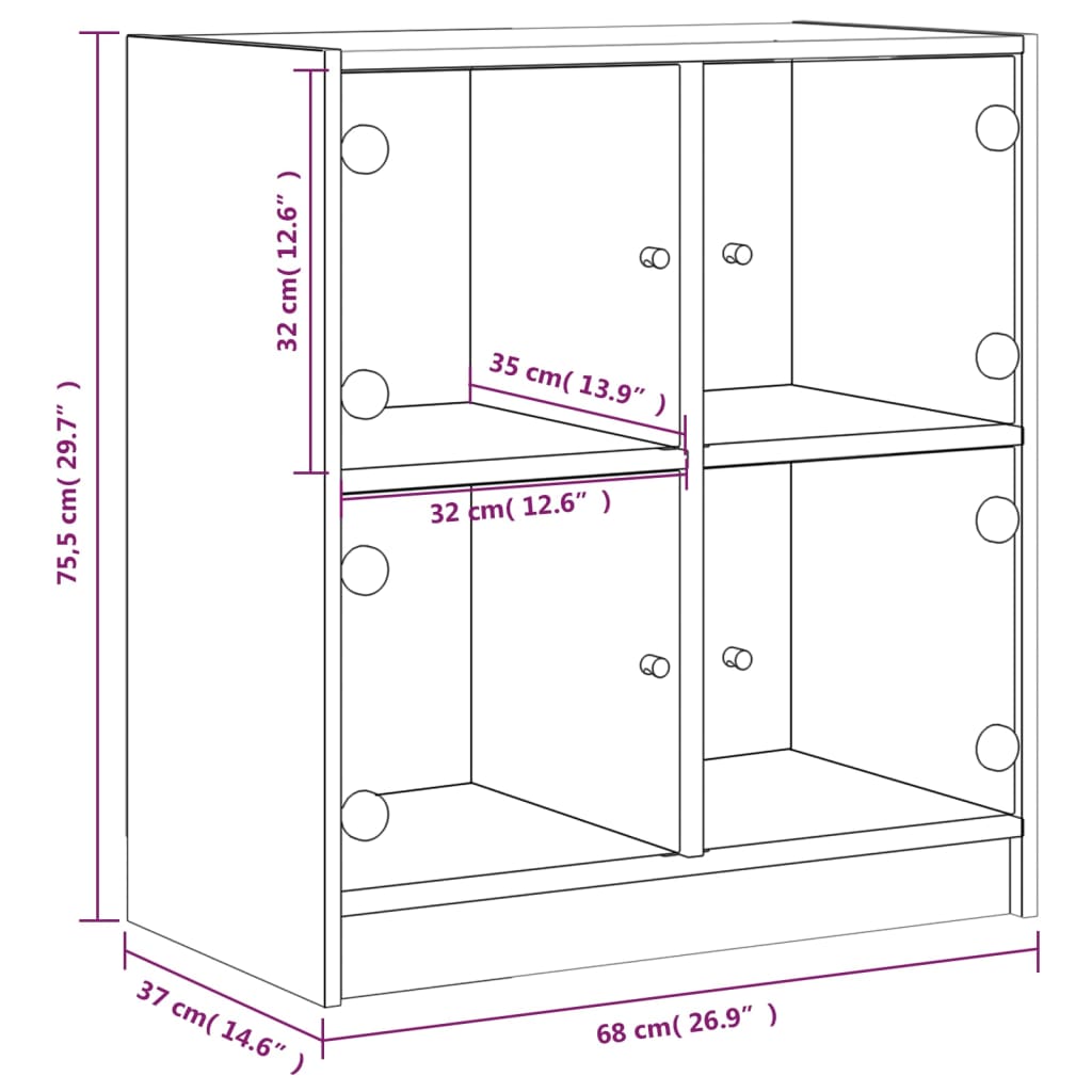 Dulap lateral cu uși din sticlă, gri beton, 68x37x75,5 cm - Lando