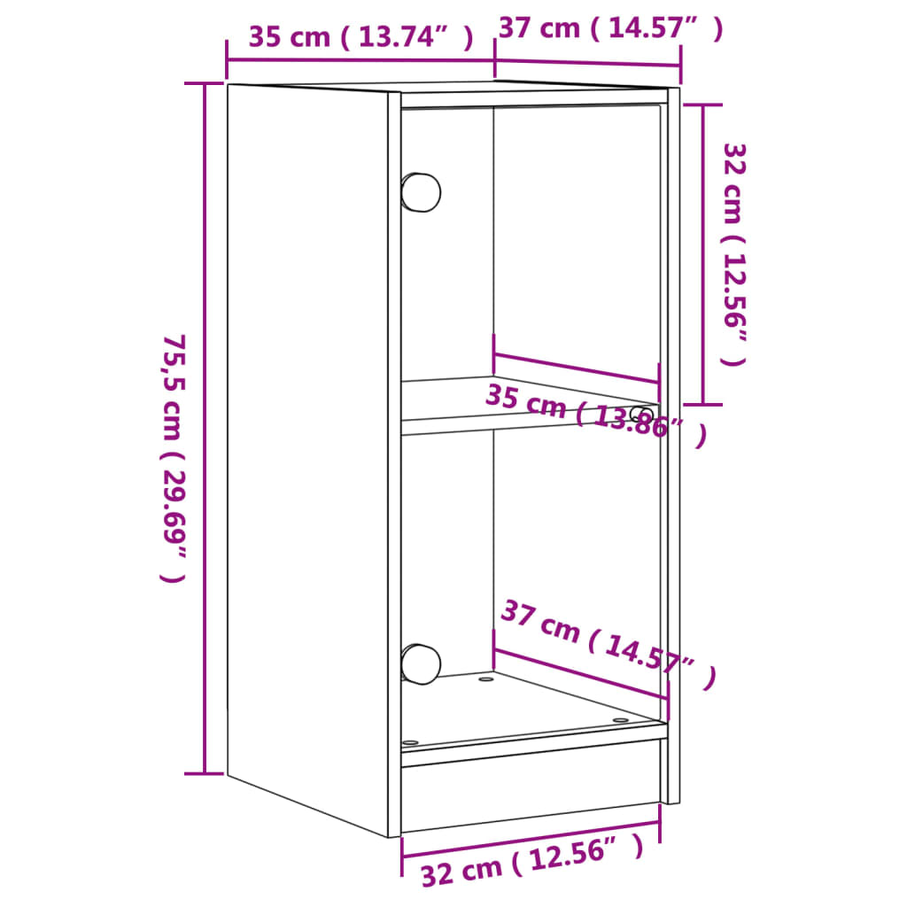 Dulap lateral cu uși din sticlă, alb, 35x37x75,5 cm - Lando