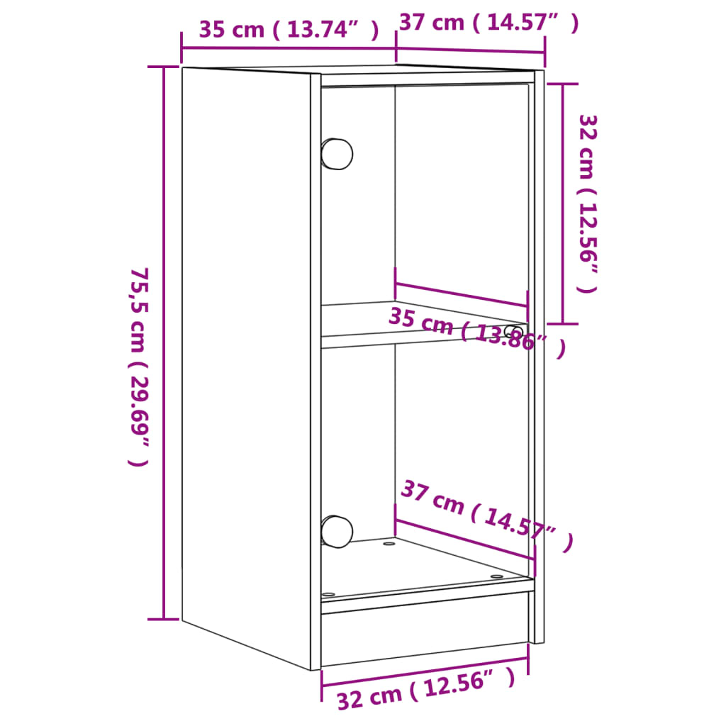 Dulap lateral cu uși din sticlă, gri sonoma, 35x37x75,5 cm - Lando