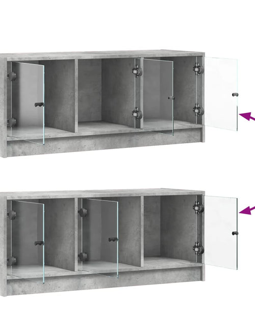 Încărcați imaginea în vizualizatorul Galerie, Comodă TV cu uși din sticlă, gri beton, 102x37x42 cm - Lando
