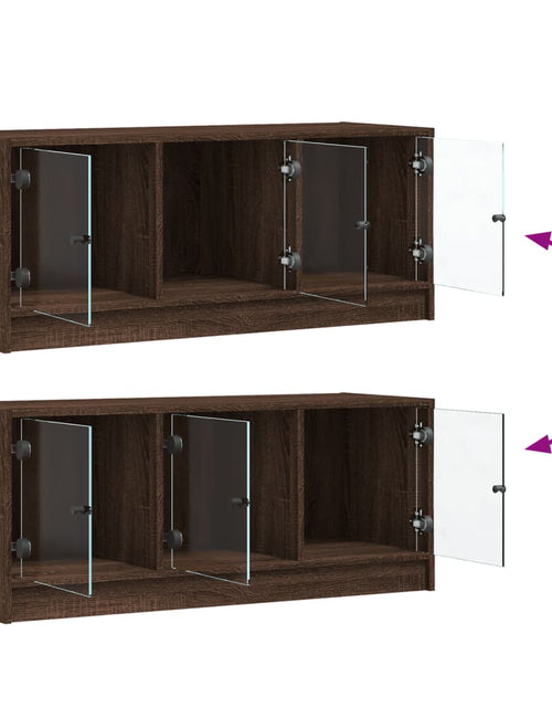 Încărcați imaginea în vizualizatorul Galerie, Comodă TV cu uși din sticlă, stejar maro, 102x37x42 cm - Lando
