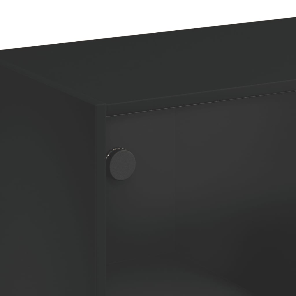 Măsuță de cafea cu uși din sticlă, negru, 102x50x42 cm - Lando