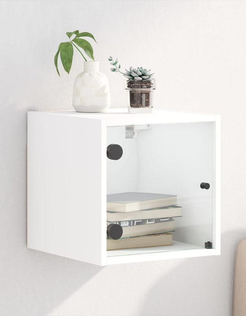 Încărcați imaginea în vizualizatorul Galerie, Noptieră cu ușă de sticlă, alb, 35x37x35 cm - Lando
