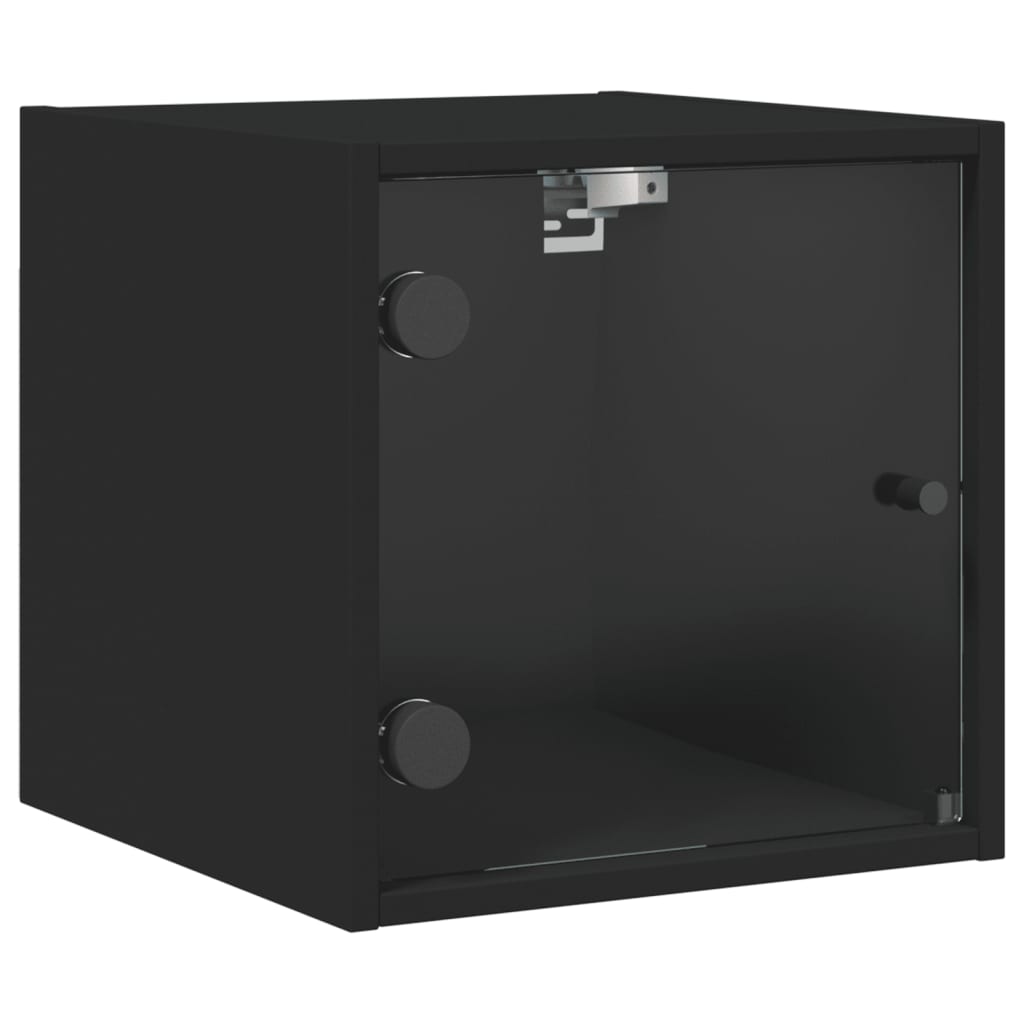 Noptieră cu ușă de sticlă, negru, 35x37x35 cm - Lando