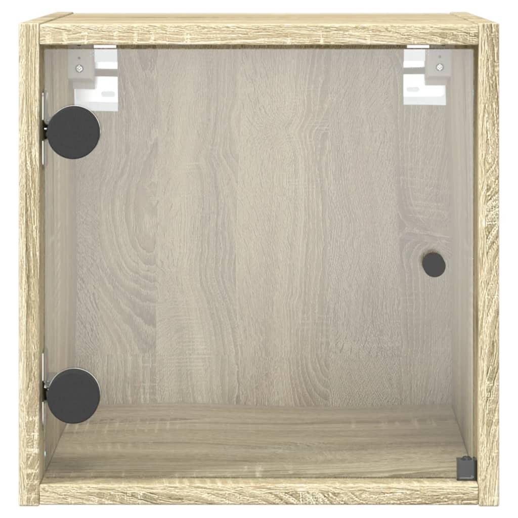 Noptieră cu ușă din sticlă, stejar sonoma, 35x37x35 cm - Lando