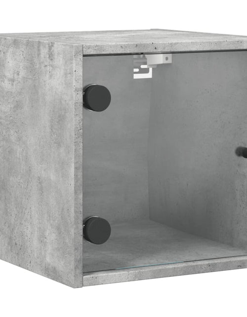 Încărcați imaginea în vizualizatorul Galerie, Noptieră cu ușă din sticlă, gri beton, 35x37x35 cm - Lando
