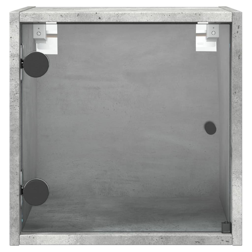 Noptieră cu ușă din sticlă, gri beton, 35x37x35 cm - Lando