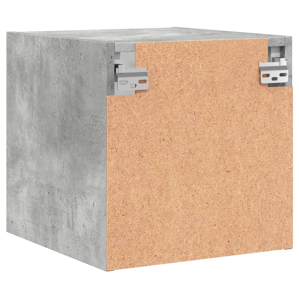 Noptieră cu ușă din sticlă, gri beton, 35x37x35 cm - Lando