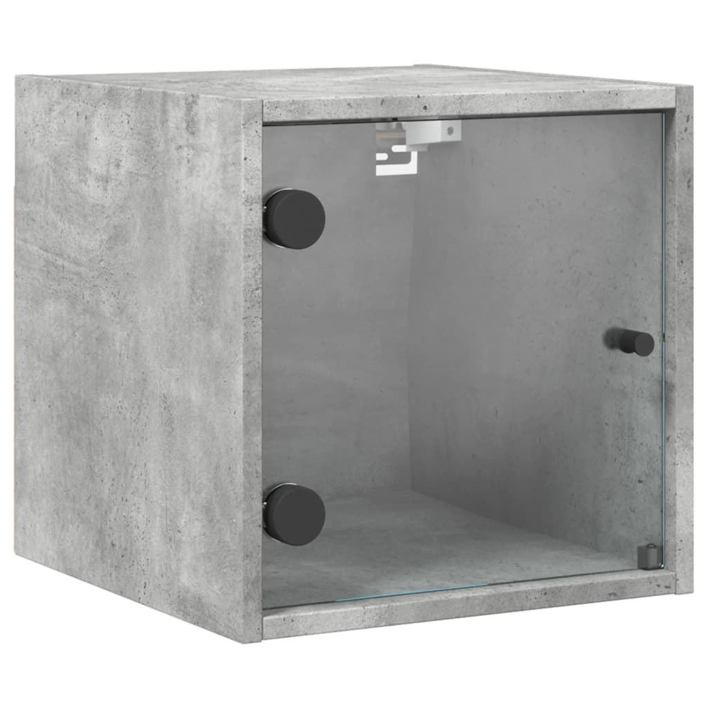 Noptiere cu uși din sticlă, 2 buc., gri beton, 35x37x35 cm - Lando