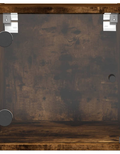 Încărcați imaginea în vizualizatorul Galerie, Noptiere cu uși din sticlă, 2 buc., stejar fumuriu, 35x37x35 cm - Lando
