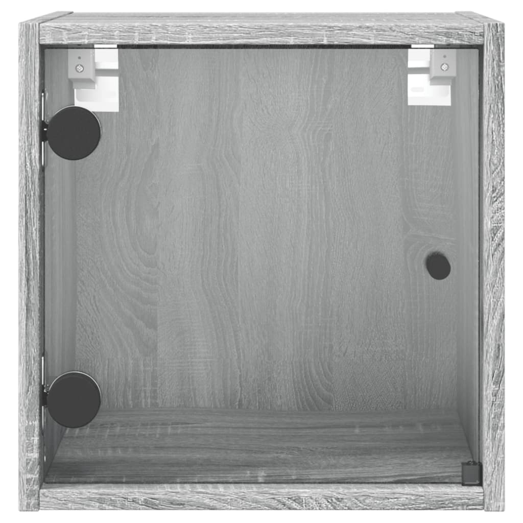 Noptieră cu ușă din sticlă, gri sonoma, 35x37x35 cm - Lando