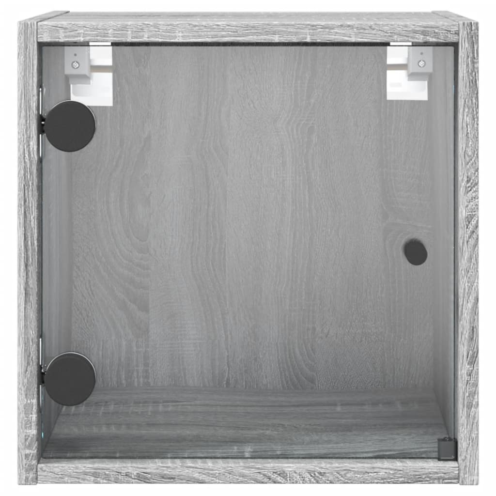 Noptiere cu uși din sticlă, 2 buc., gri sonoma, 35x37x35 cm - Lando