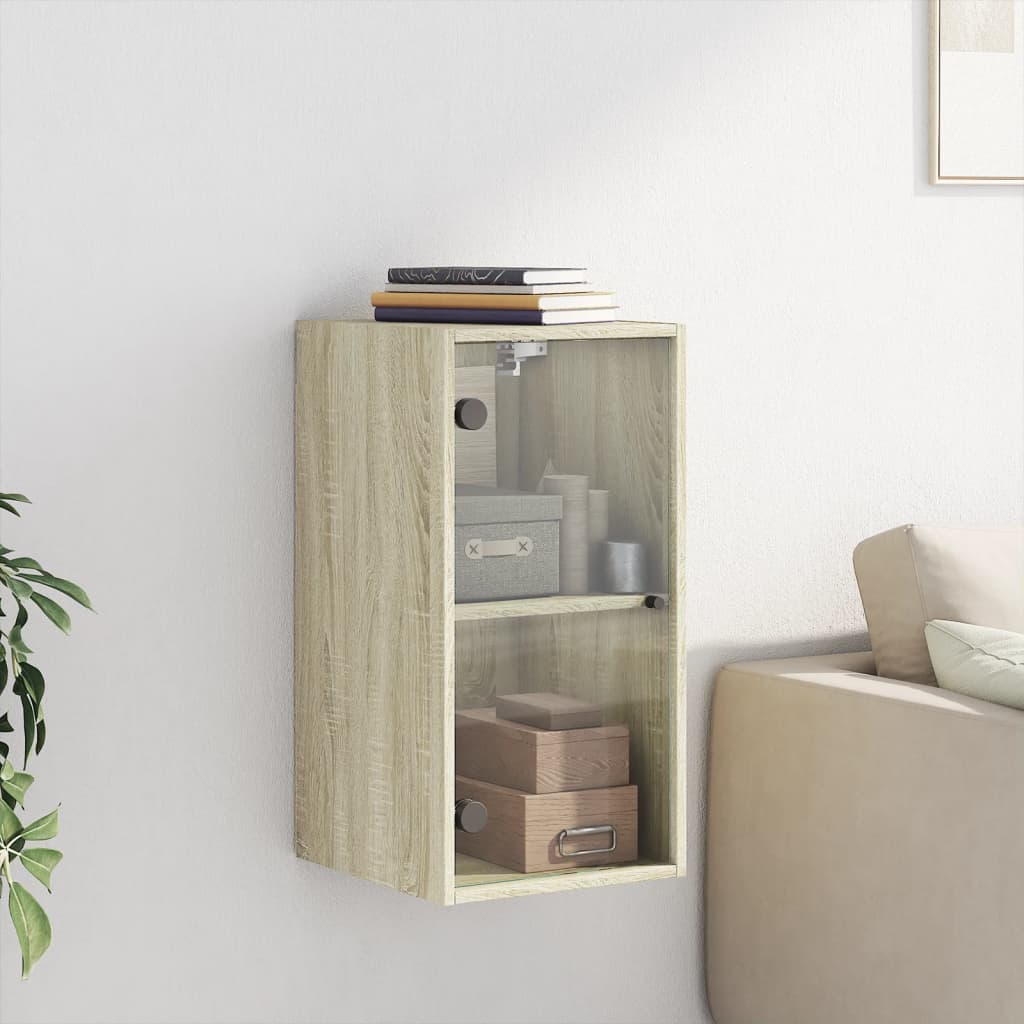 Dulap de perete cu uși din sticlă, stejar sonoma, 35x37x68,5 cm - Lando