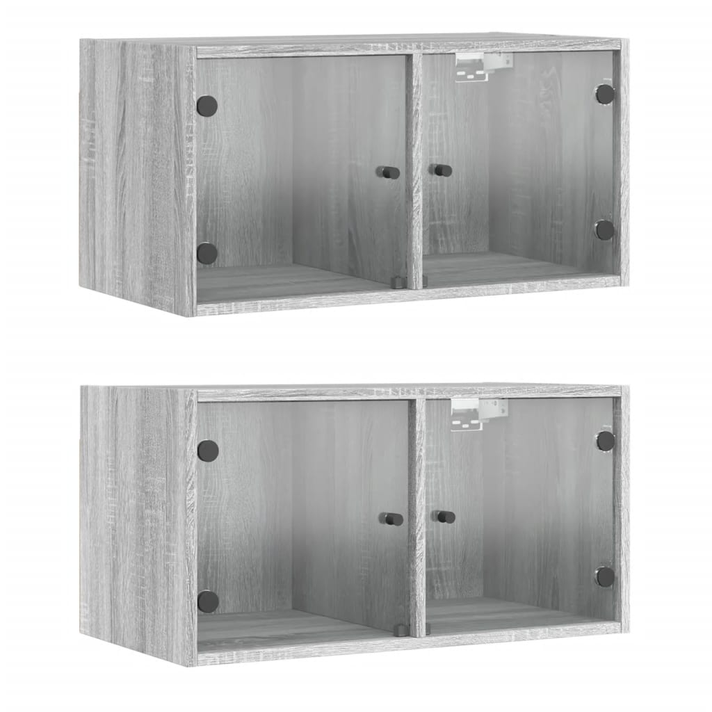 Dulapuri de perete cu uși sticlă 2 buc. gri sonoma 68,5x37x35cm - Lando