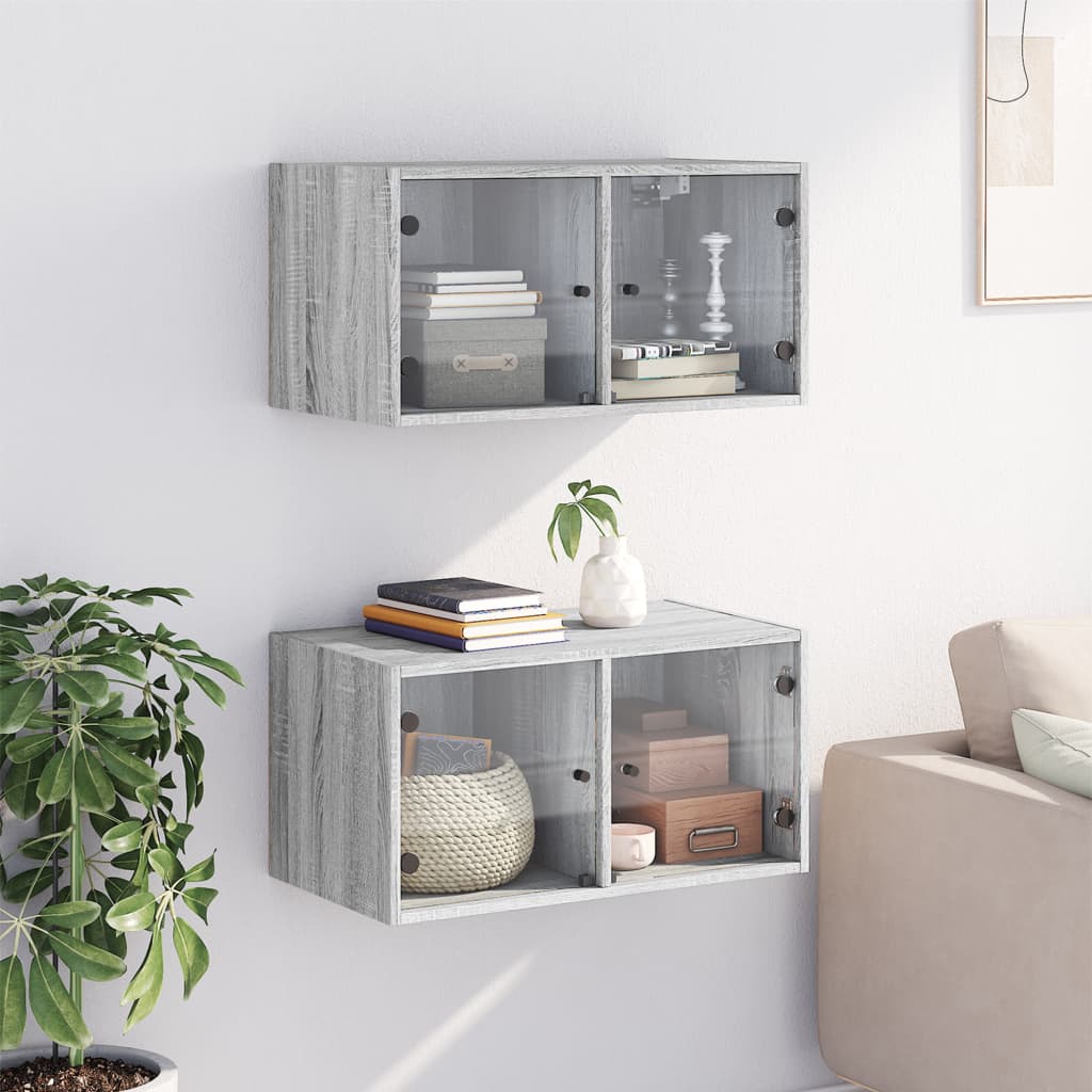 Dulapuri de perete cu uși sticlă 2 buc. gri sonoma 68,5x37x35cm - Lando