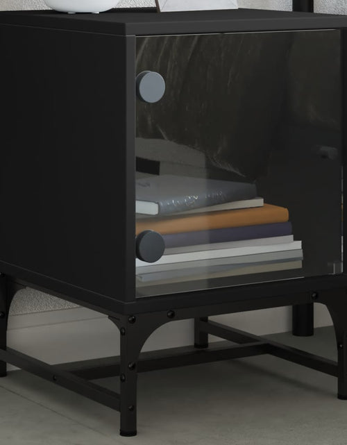 Загрузите изображение в средство просмотра галереи, Noptiere cu uși din sticlă, 2 buc., negru, 35x37x50 cm - Lando
