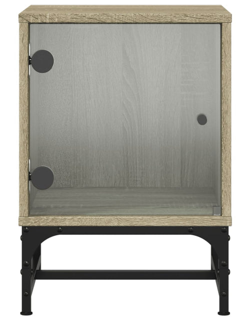 Încărcați imaginea în vizualizatorul Galerie, Noptieră cu ușă din sticlă, stejar sonoma, 35x37x50 cm - Lando
