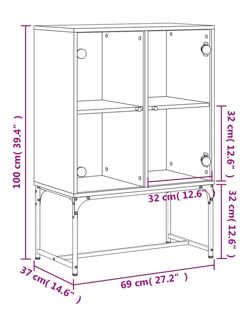 Загрузите изображение в средство просмотра галереи, Dulap lateral cu uși din sticlă, stejar fumuriu, 69x37x100 cm - Lando
