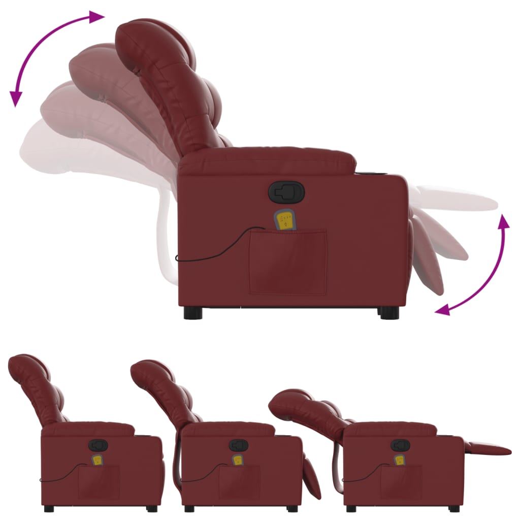 Fotoliu de masaj rabatabil vertical, roșu vin, piele ecologică - Lando