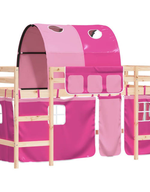 Încărcați imaginea în vizualizatorul Galerie, Pat etajat de copii cu tunel roz 80x200 cm lemn masiv pin - Lando
