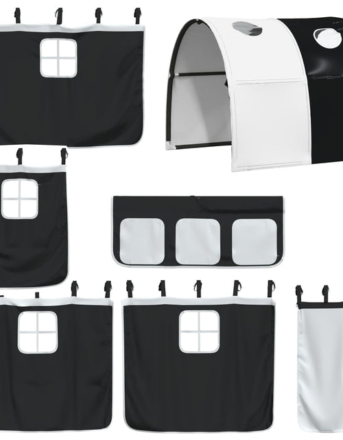 Загрузите изображение в средство просмотра галереи, Pat etajat de copii cu tunel alb/negru 80x200 cm lemn masiv pin - Lando
