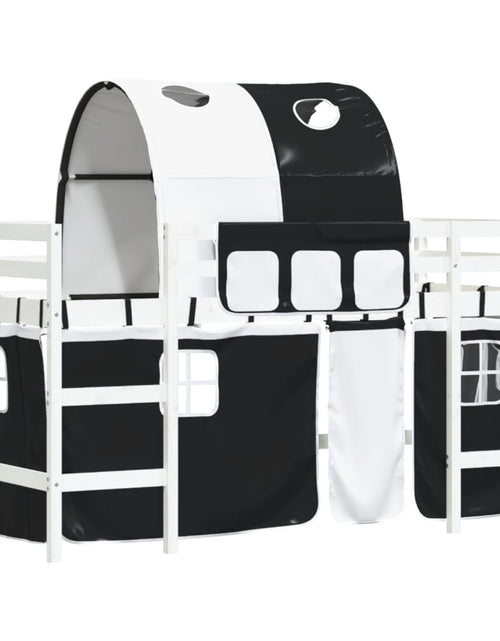Încărcați imaginea în vizualizatorul Galerie, Pat etajat de copii cu tunel alb/negru 90x200 cm lemn masiv pin - Lando
