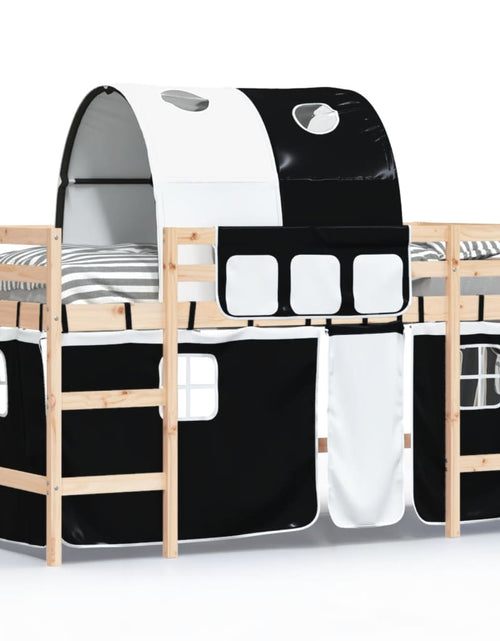 Încărcați imaginea în vizualizatorul Galerie, Pat etajat de copii cu tunel alb/negru 90x190 cm lemn masiv pin - Lando

