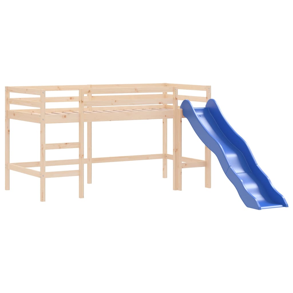 Pat etajat de copii cu perdele, blå, 80x200 cm, lemn masiv pin - Lando