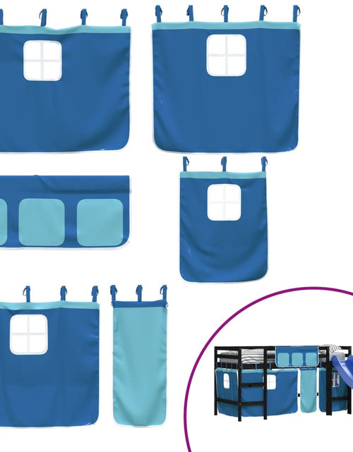 Загрузите изображение в средство просмотра галереи, Pat etajat de copii cu perdele, blå, 90x190 cm, lemn masiv pin - Lando

