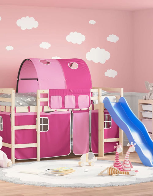 Încărcați imaginea în vizualizatorul Galerie, Pat etajat de copii cu tunel, roz, 90x190 cm, lemn masiv pin - Lando
