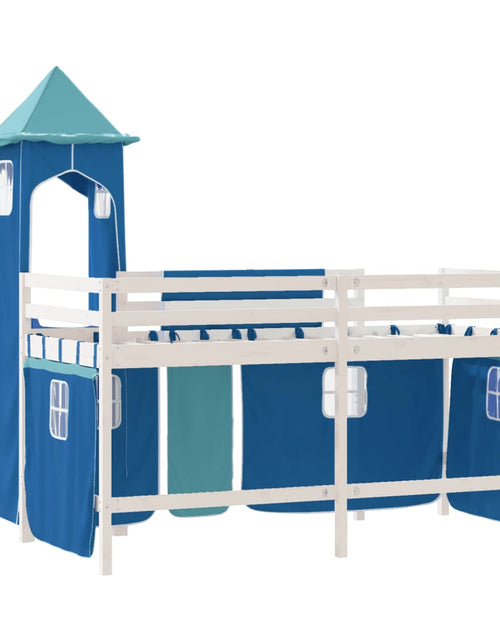 Загрузите изображение в средство просмотра галереи, Pat etajat de copii cu turn albastru 80x200 cm lemn masiv pin - Lando
