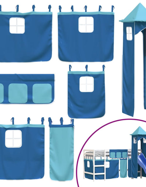 Încărcați imaginea în vizualizatorul Galerie, Pat etajat de copii cu turn albastru 80x200 cm lemn masiv pin - Lando
