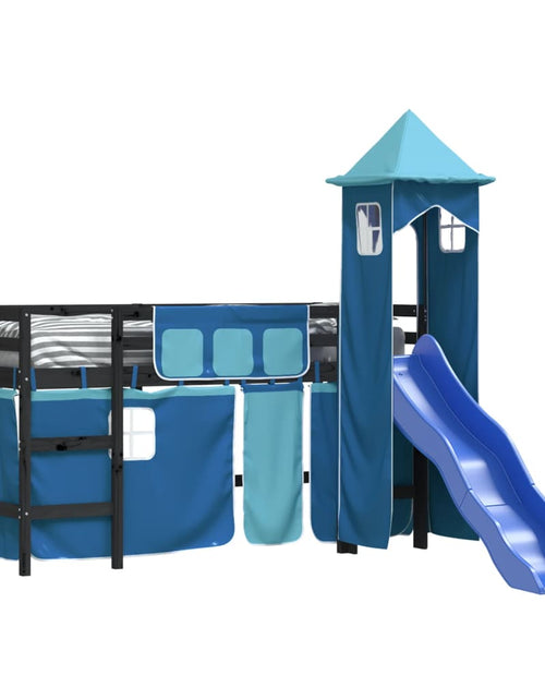 Загрузите изображение в средство просмотра галереи, Pat etajat de copii cu turn albastru 80x200 cm lemn masiv pin - Lando
