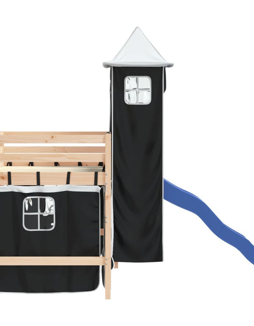 Загрузите изображение в средство просмотра галереи, Pat etajat de copii cu turn alb/negru 90x190 cm lemn masiv pin - Lando
