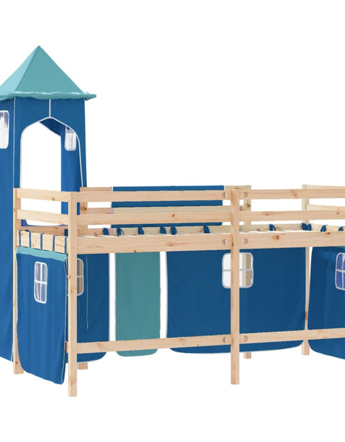 Încărcați imaginea în vizualizatorul Galerie, Pat etajat de copii cu turn albastru 90x190 cm lemn masiv pin - Lando
