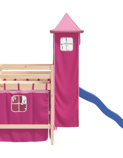 Загрузите изображение в средство просмотра галереи, Pat etajat de copii cu turn, roz, 90x190 cm, lemn masiv pin - Lando
