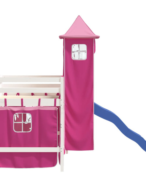 Загрузите изображение в средство просмотра галереи, Pat etajat de copii cu turn, roz, 90x190 cm, lemn masiv pin - Lando
