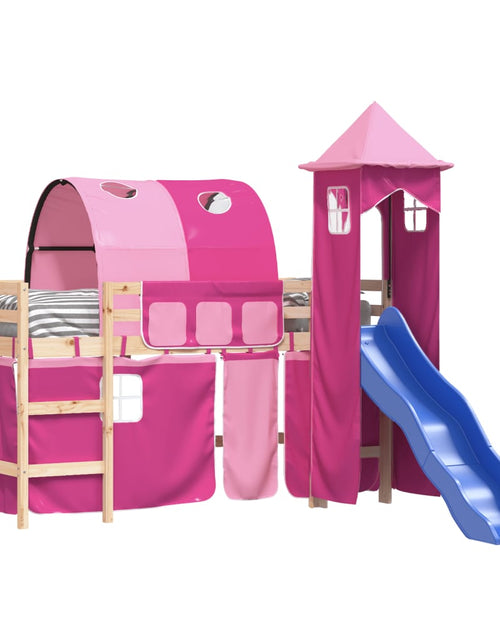 Загрузите изображение в средство просмотра галереи, Pat etajat de copii cu turn, roz, 80x200 cm, lemn masiv pin - Lando
