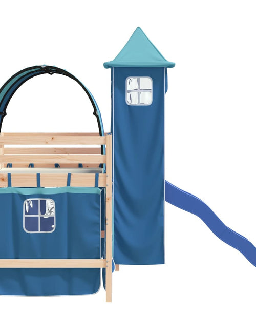 Загрузите изображение в средство просмотра галереи, Pat etajat de copii cu turn albastru 90x190 cm lemn masiv pin - Lando
