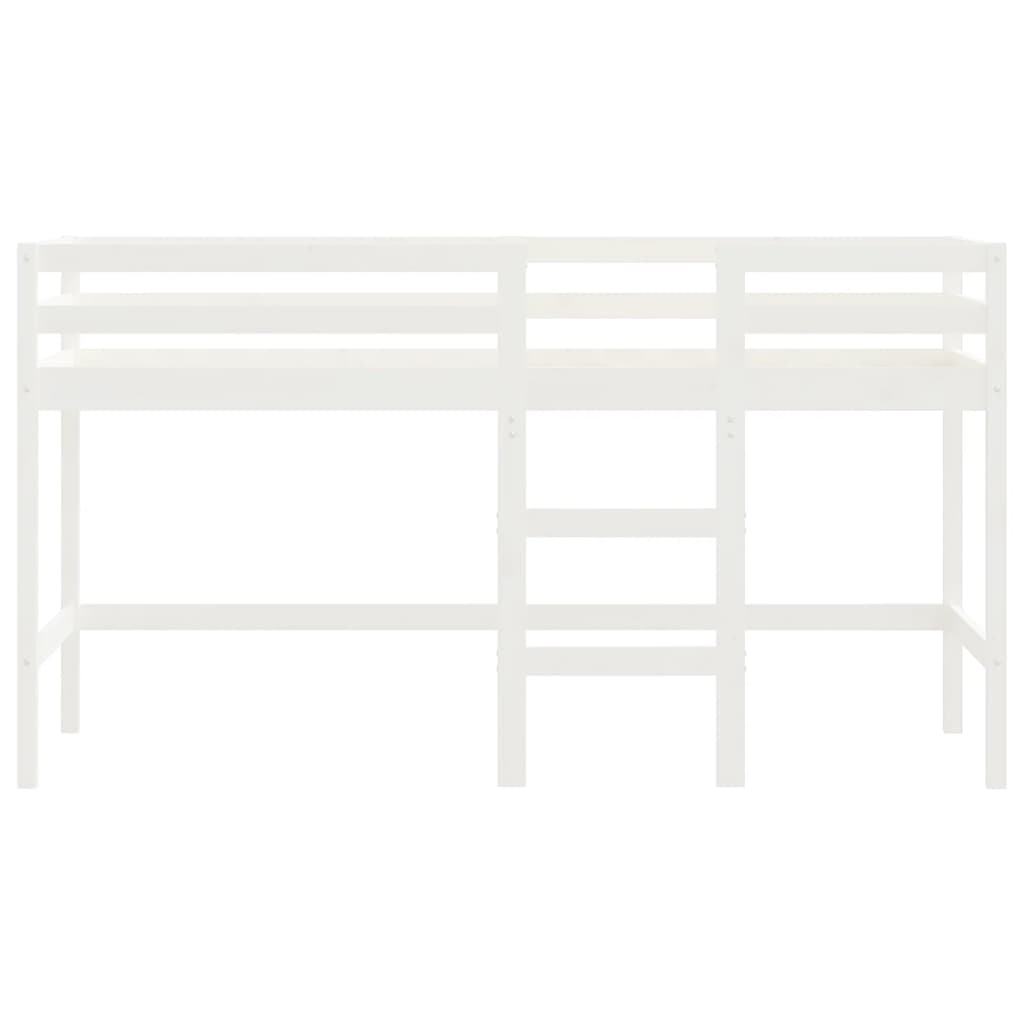 Pat etajat de copii cu scară, alb, 80x200 cm, lemn masiv pin - Lando